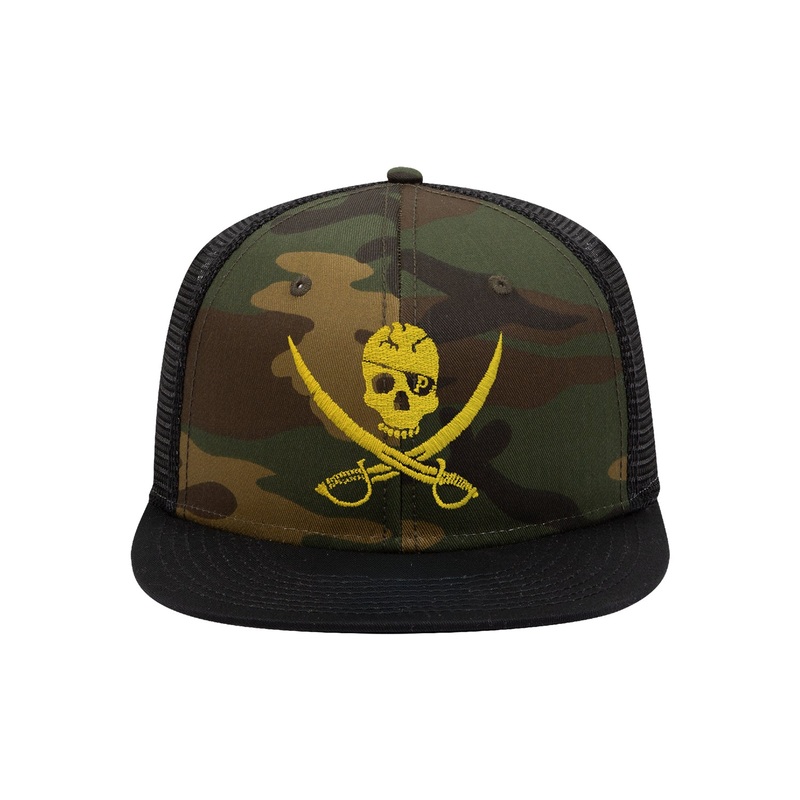 Pirates Press - Flag Logo - Gold On Camo - Trucker Hat - Pirates Press Patch