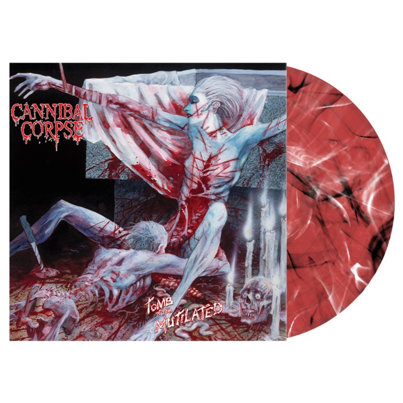 CANNIBAL CORPSE 'TOMB OF THE MUTILATED' LIMITED EDITION CLEAR RED WITH BLACK & WHITE SWIRL LP ONLY 500 MADE