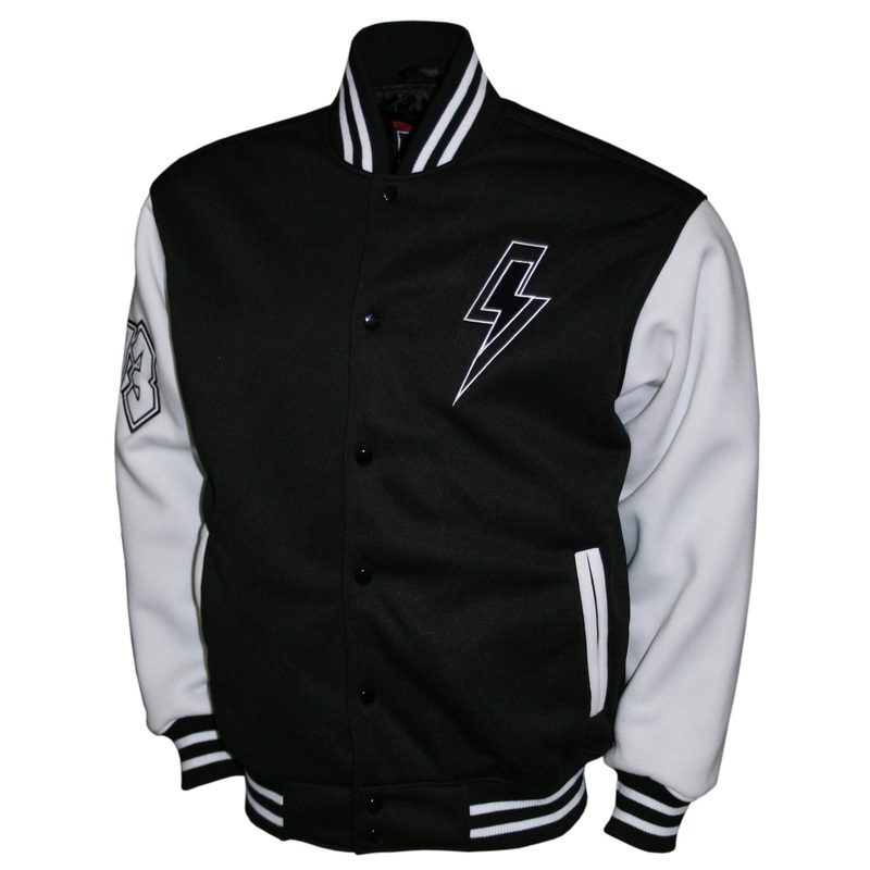 ACDC WHITE/BLACK CHENILLE VARSITY FLEECE JACKET WHITE/BLACK
