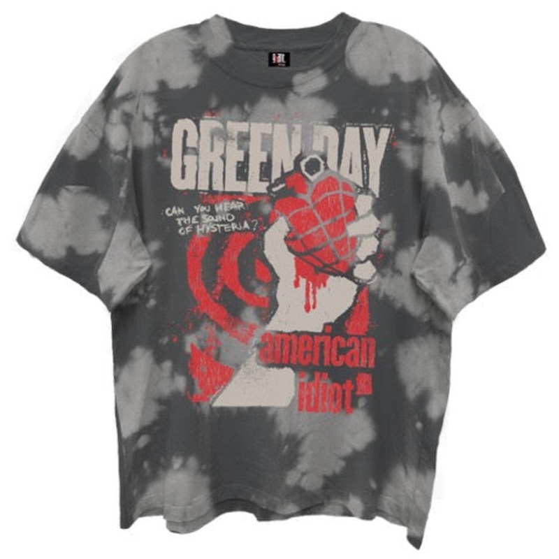 GREEN DAY AMERICAN IDIOT BLEACH WASH T-SHIRT/GIANT VINTAGE T-SHIRT CHARCOAL
