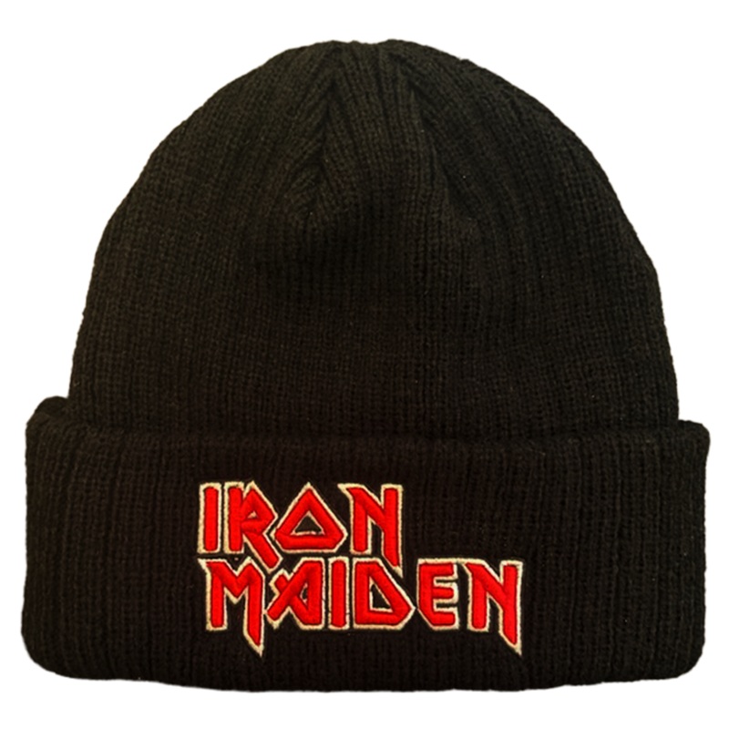 IRON MAIDEN EMBROIDERED LOGO 3X1 RIBBED BLACK ACRYLIC KNIT HAT/OSFM BLACK