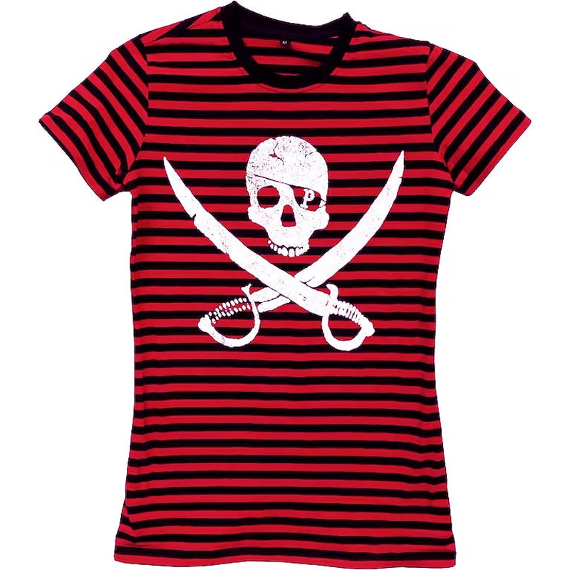 Pirates Press - Pirate Logo - White On Red & Black - Fitted T-Shirt