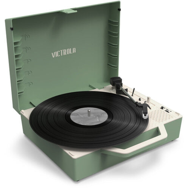 Victrola VSC-725SB-BAS Re-Spin Sustainable Suitcase Record Player - Basil Green (Large Item, Bluetooth, Green, Built-In Speakers)