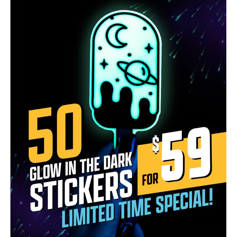 50 2.5" Custom Glow In The Dark Stickers