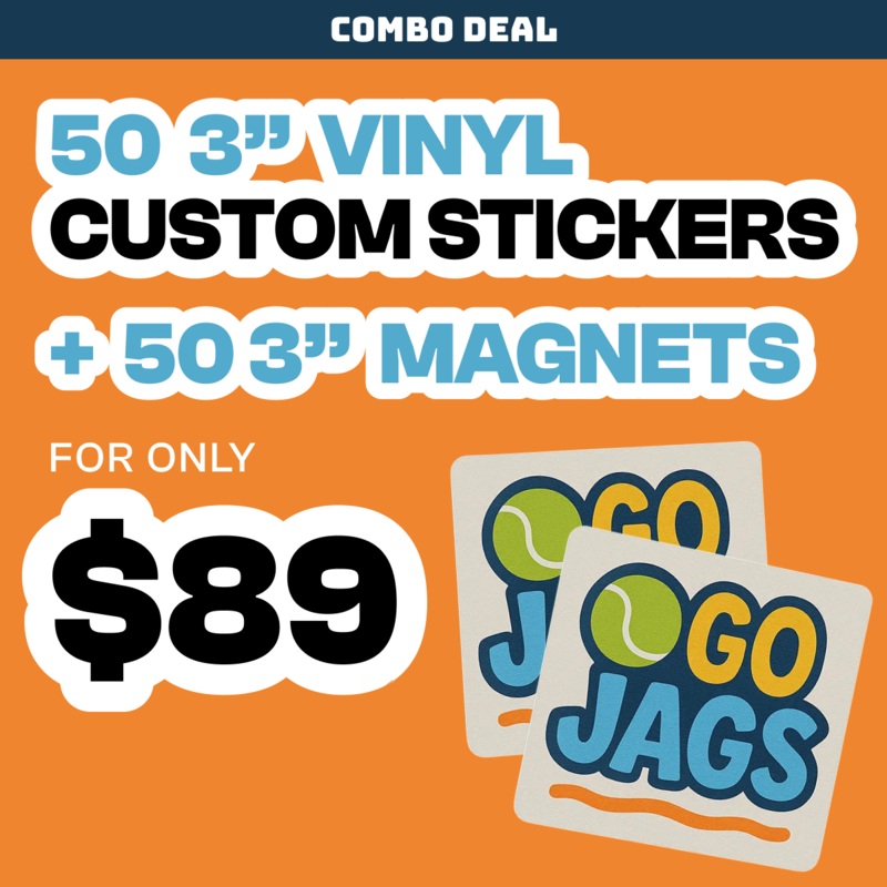 50 3" Custom Magnets + 50 3" Custom Vinyl Stickers