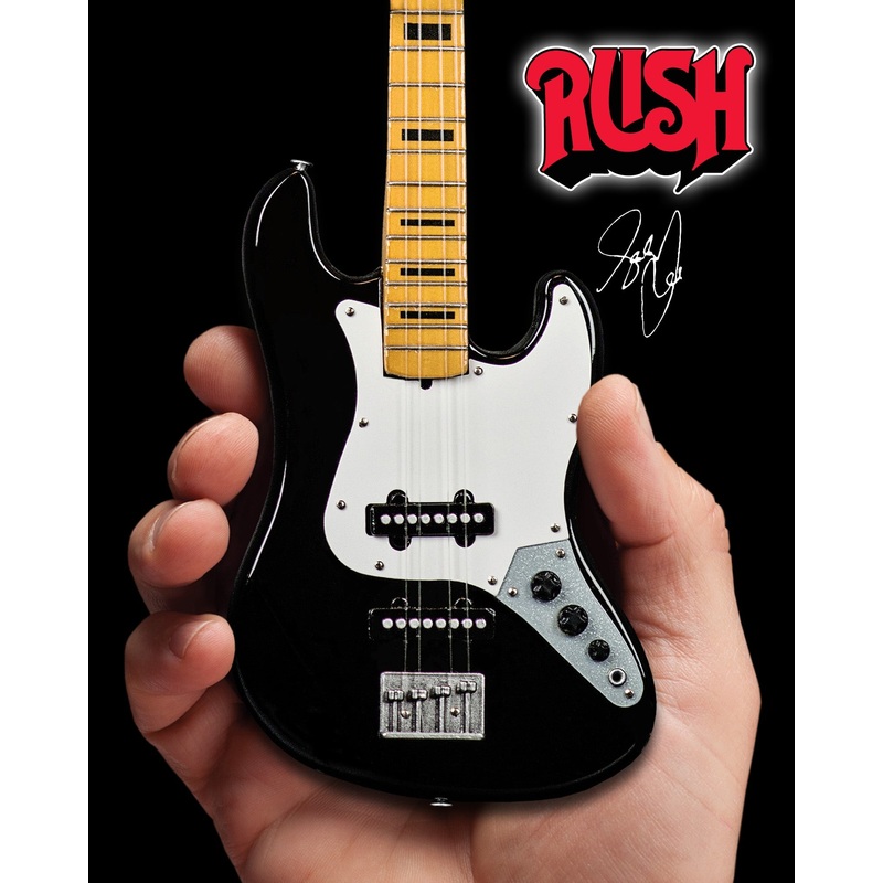GEDDY LEE FENDER JAZZ BASS WITH BLACK INLAYS MINIATURE BASS GUITAR REPLICA - OFFICIALLY LICENSED
