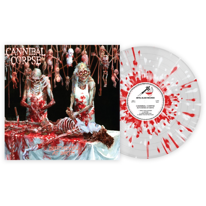 CANNIBAL CORPSE 'BUTCHERED AT BIRTH' CLEAR WITH RED AND WHITE SPLATTER LP