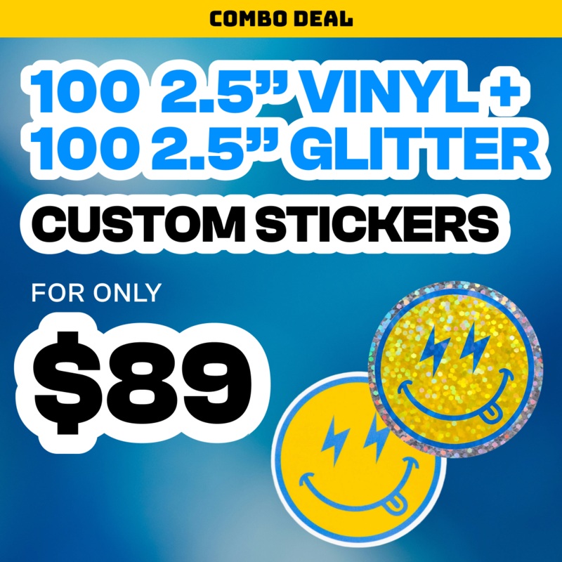 100 2.5" Custom Vinyl + 100 2.5" Custom Glitter Stickers