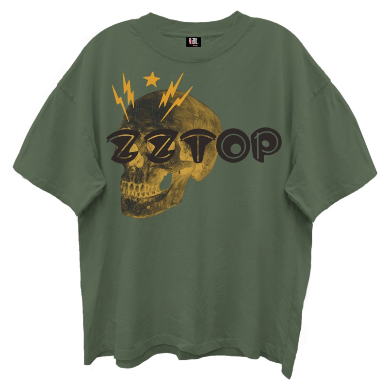 ZZ TOP ELEVATION SKULL ART OLIVE ENYME WASH T-SHIRT/GIANT VINTAGE OLIVE