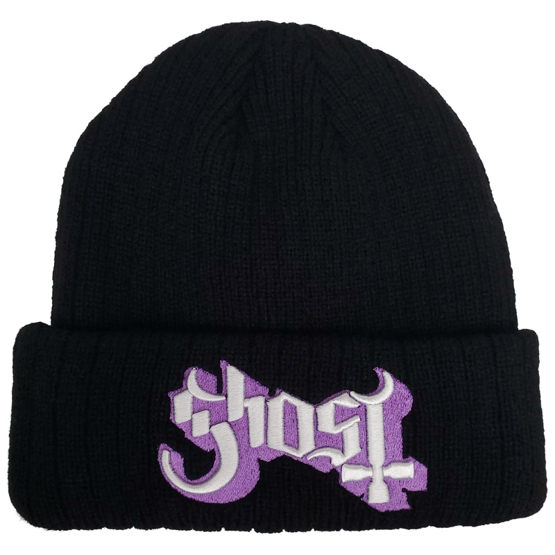 GHOST 3D EMBROIDERED 3XL1 RIBBED BLACK ACRYLIC KNIT HAT BLACK