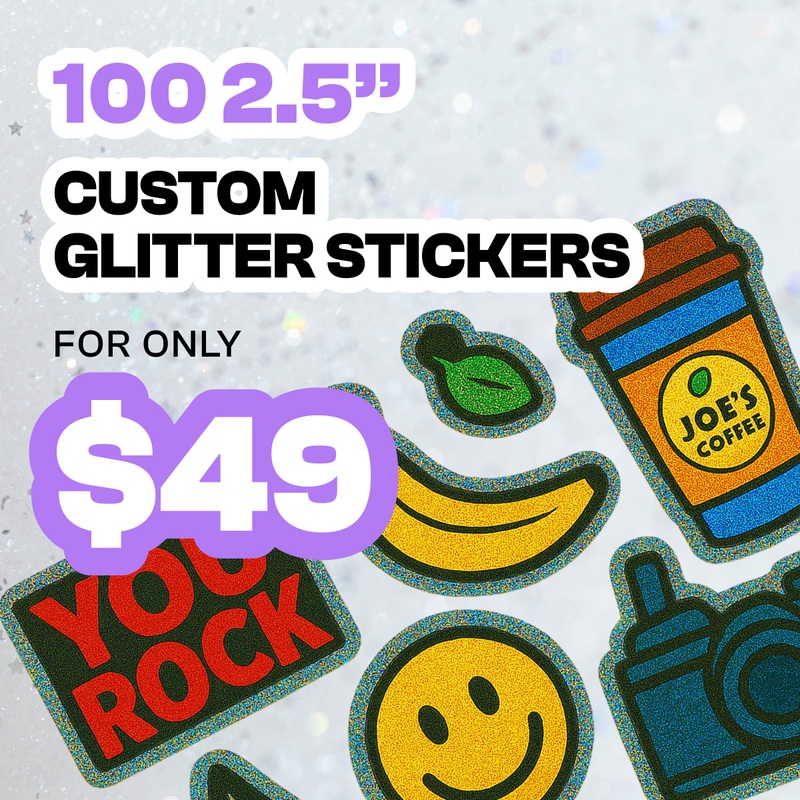 100 2.5" Custom Glitter Stickers