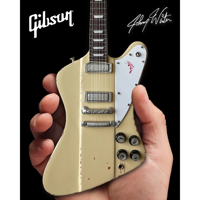JOHNNY WINTER 1964 GIBSON FIREBIRD V POLARIS WHITE 1.4 SCALE MINI GUITAR - VINTAGE & DISTRESSED