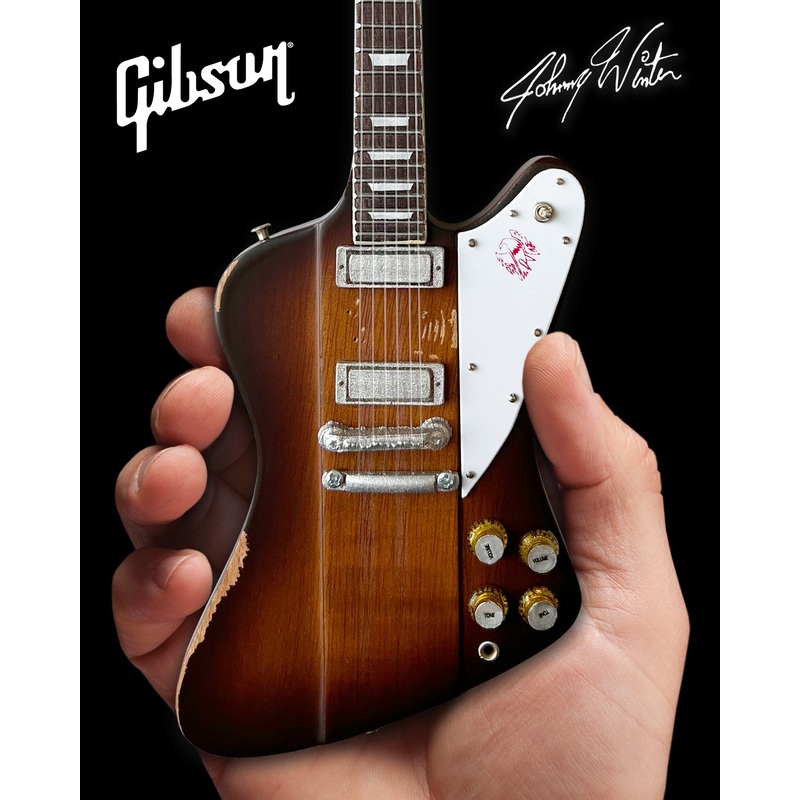 JOHNNY WINTER 1963 GIBSON FIREBIRD V SUNBURST 1.4 SCALE MINI GUITAR - VINTAGE & DISTRESSED
