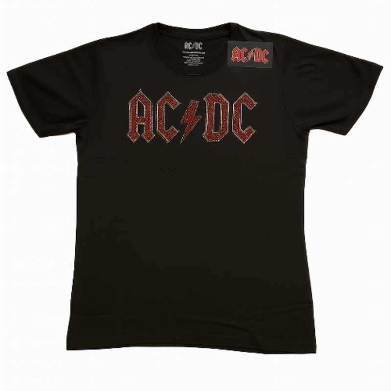 AC/DC - Female T-Shirt: Color Logo / Embellished (Black)