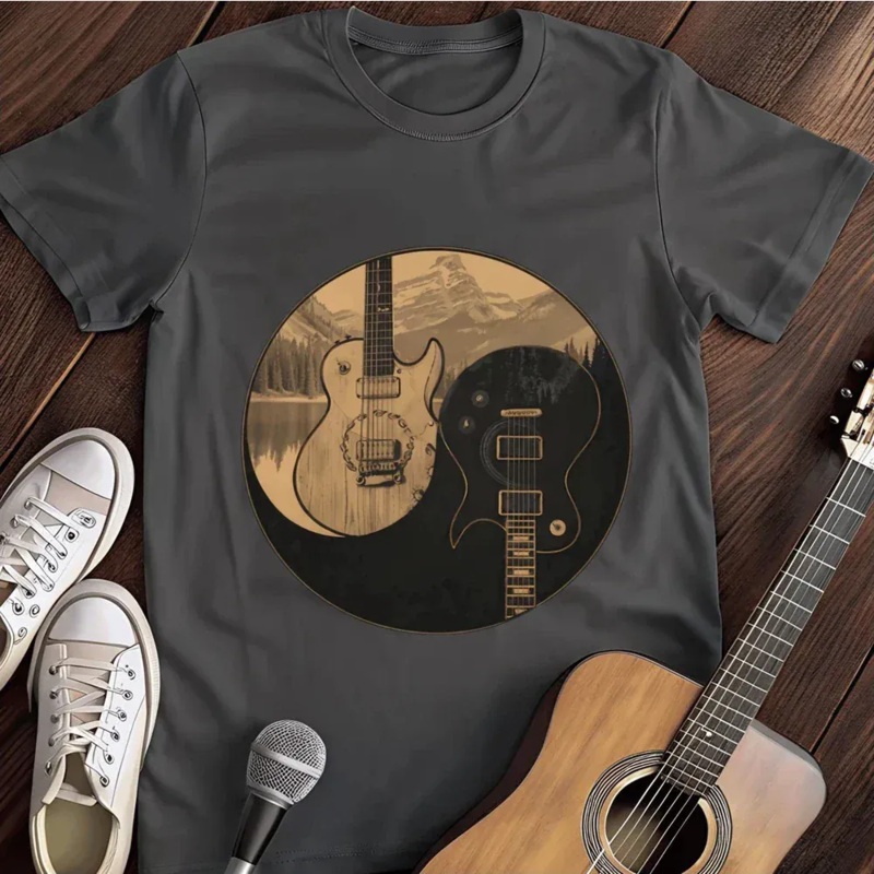 Ying Yang Guitar T Shirt Dark Heather