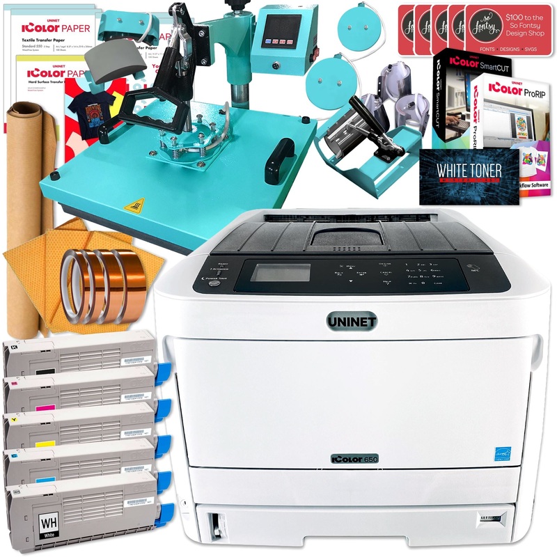 Uninet IColor 650 Business Bundle w/ 8-in-1 Press, Media, $1044 Software Icolor 650 Bundle w/ Turquoise Heat Press