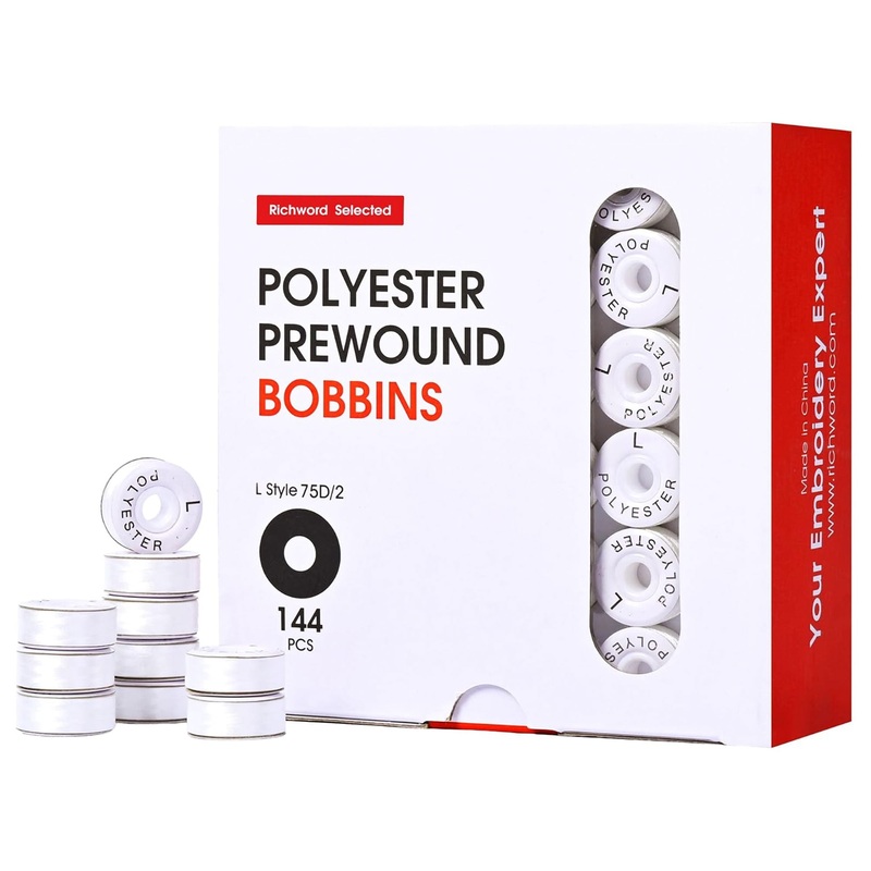 Richword Type L Paper Prewound White Embroidery Bobbins 75D/2(60WT) - 144pc