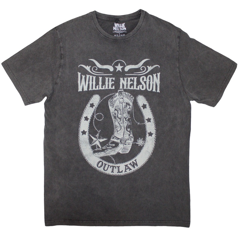 Willie Nelson Unisex Stone Wash T-Shirt: Outlaw Charcoal Grey