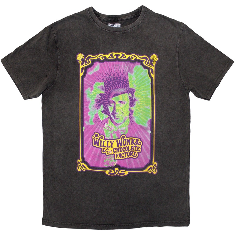 Willy Wonka Unisex Stone Wash T-Shirt: Psych Poster Charcoal Grey