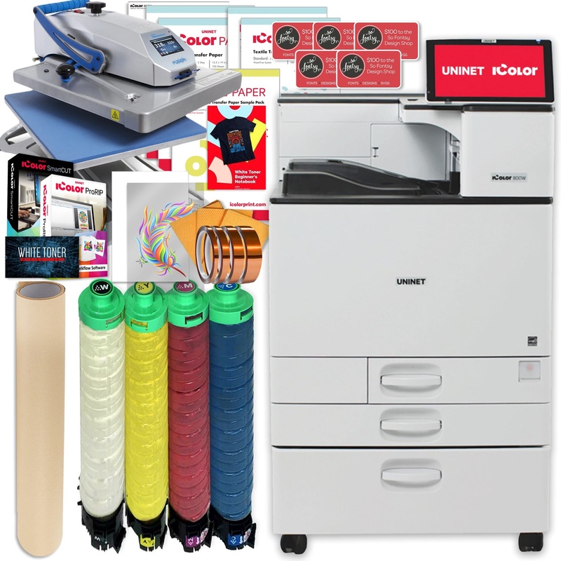 Uninet IColor 800W PRO Bundle w/ Hotronix Heat Press, Media & $1044 Software
