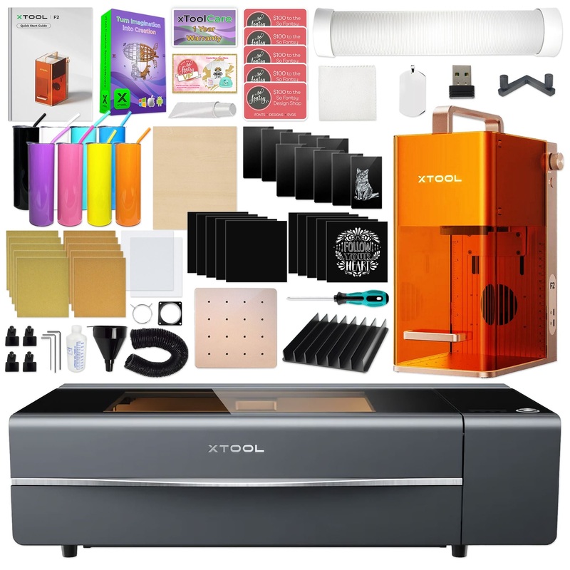 xTool P2S 55W CO2 Laser Cutter & F2 Portable Laser Engraver Bundle