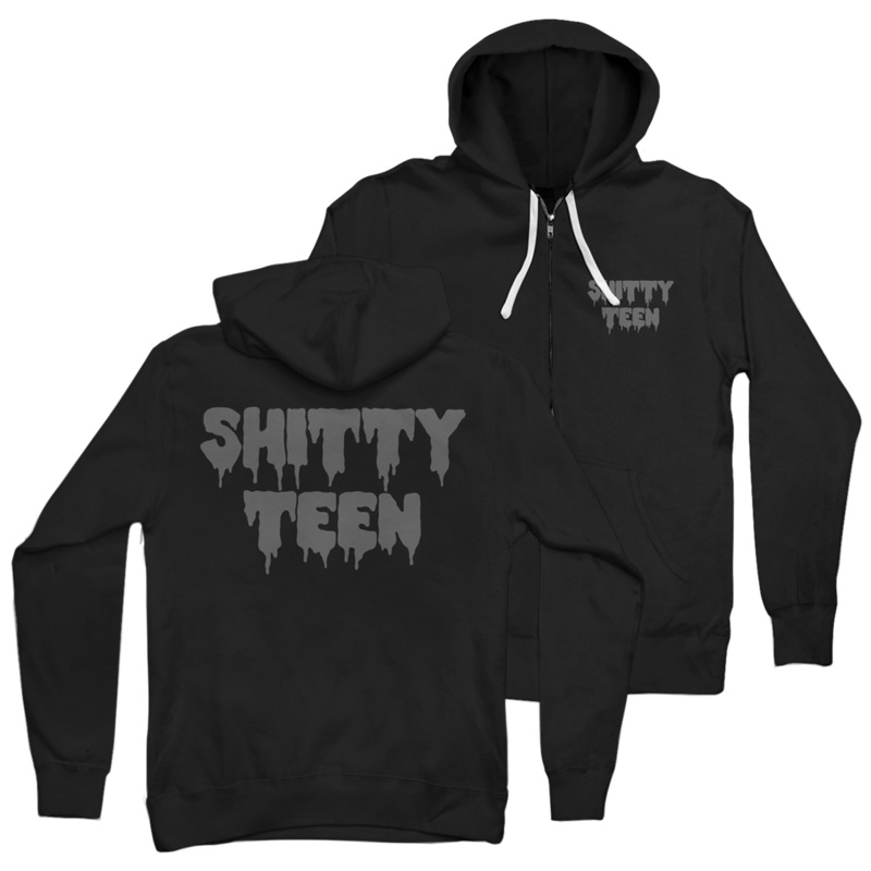 Shitty Teen Black Zip Hoodie BLACK_+