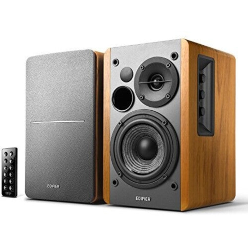Edifier 4003066 R1280DB Wood 2.0 Book Shelf Speakers Bluetooth Wireless - 42 Watts - Optical Input - Includes Remote Control, Speaker Wire and Audio Cable - Wood Grain (Brown)