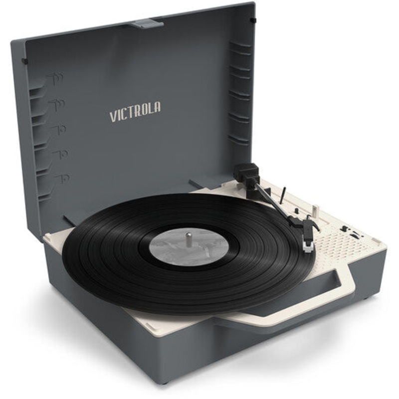 Victrola VSC-725SB-GRA Re-Spin Sustainable Suitcase Record Player Bluetooth (Gray) (Large Item, Bluetooth, Gray, Built-In Speakers)